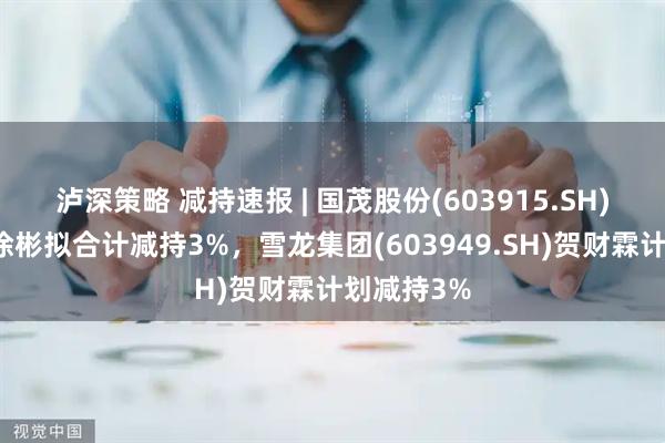 泸深策略 减持速报 | 国茂股份(603915.SH)徐国忠、徐彬拟合计减持3%，雪龙集团(603949.SH)贺财霖计划减持3%
